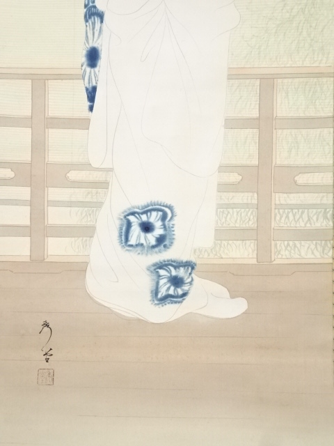 骨董 美術品 絹本 道具 ] - 道具 昭和8（1933）年 藤田秀堂筆 良宵之図 肉筆絹本掛軸（共